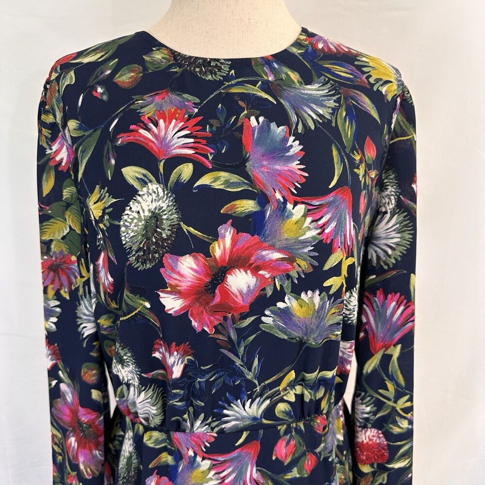 J Crew Genova Long Sleeve Flouncy Hem Dress Painted Floral Size 8 - Picture 3 of 9